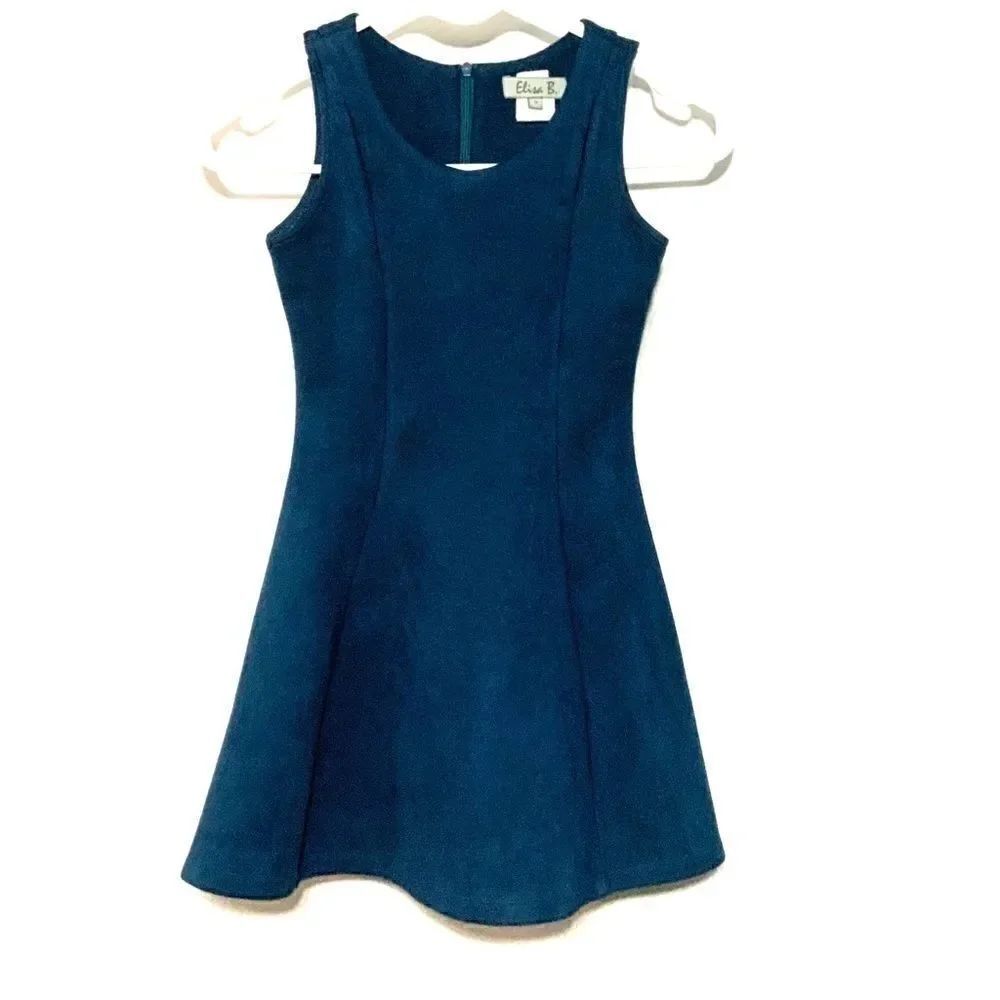 Elisa B faux Suede dress size 8 blue